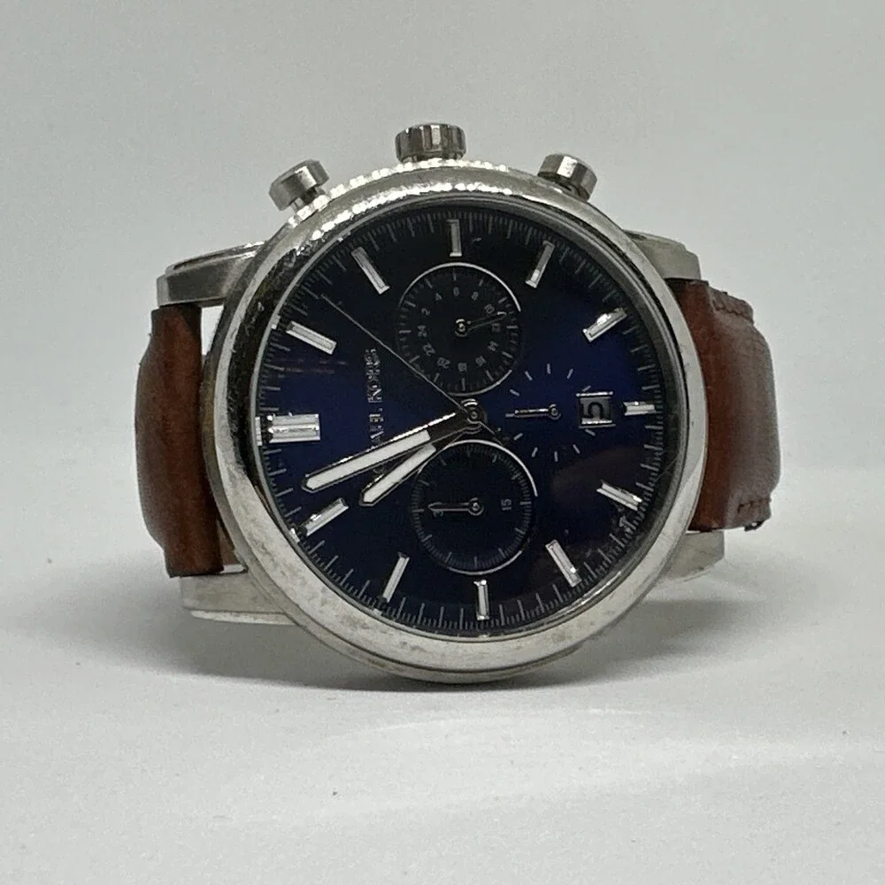 Michael Kors MK8429 Men Brown Leather Strap Analog Blue Dial Quartz Watch HME553